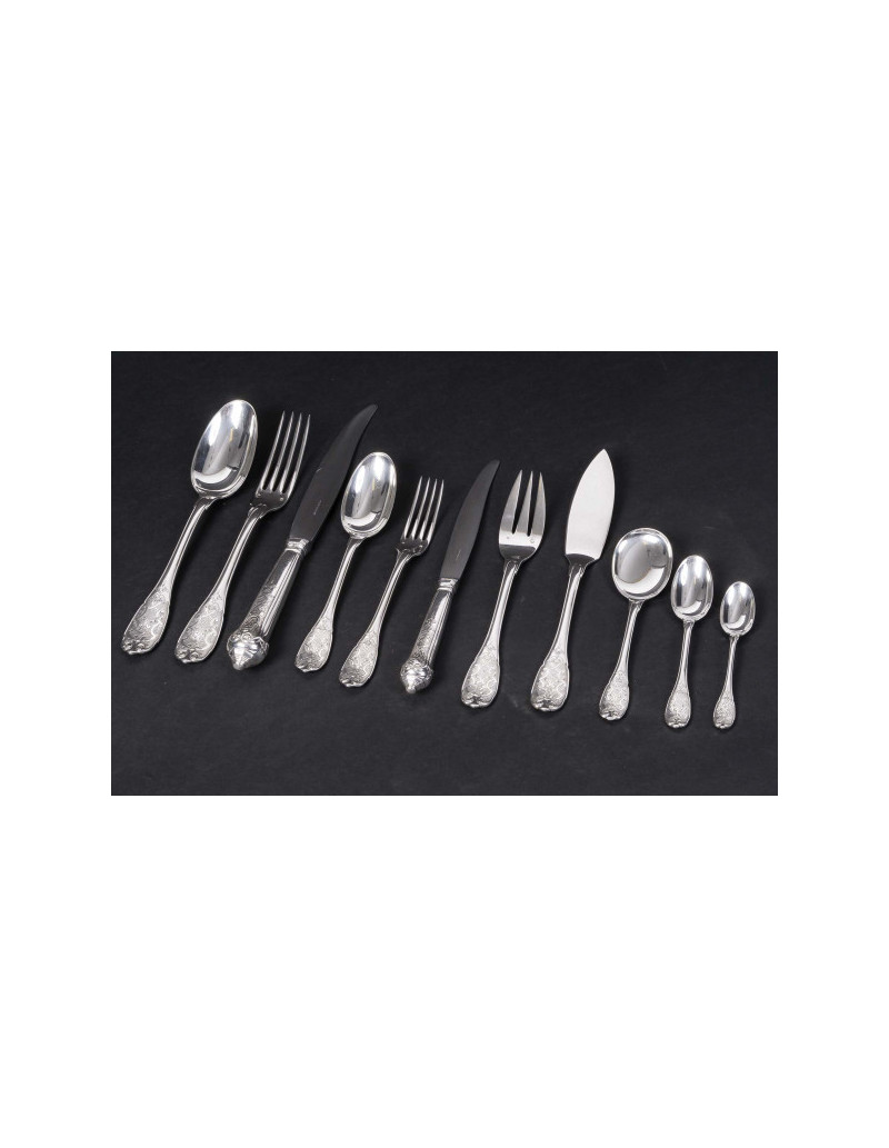 JEAN E. PUIFORCAT - MENAGERE 147 PIECES en ARGENT Modèle « ELYSEE » Epoque 1930