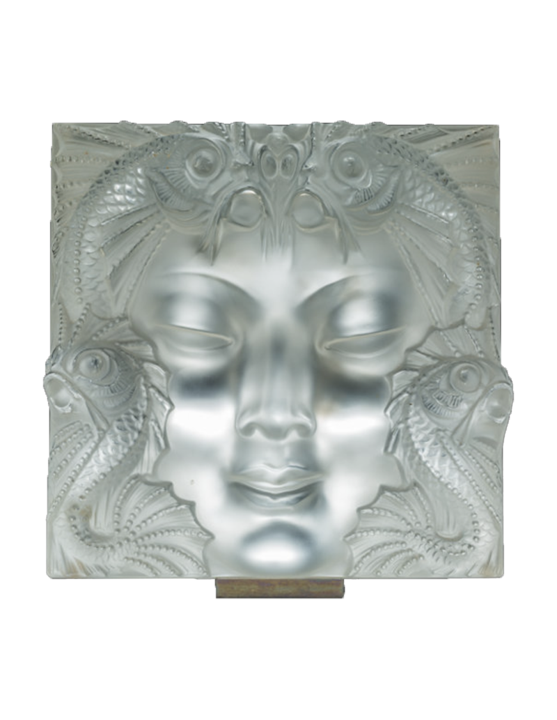 Lalique France : «Masque de femme» Plaque Décorative, Support Métal