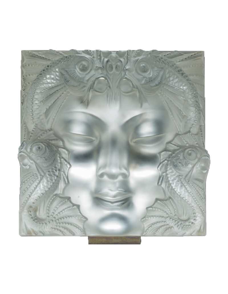 Lalique France : "Woman's Mask" Decorative Plate, Metal Support