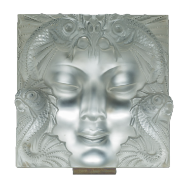 Lalique France : «Masque de femme» Plaque Décorative, Support Métal