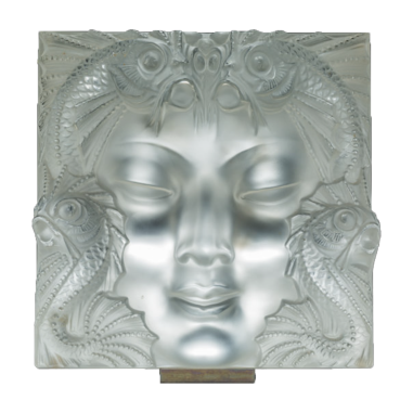 Lalique France : "Woman's Mask" Decorative Plate, Metal Support