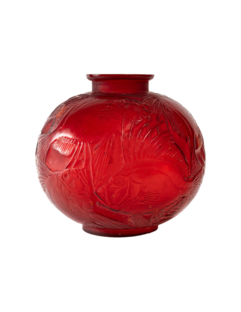 René Lalique: Vase "Fish " of 20th century glass