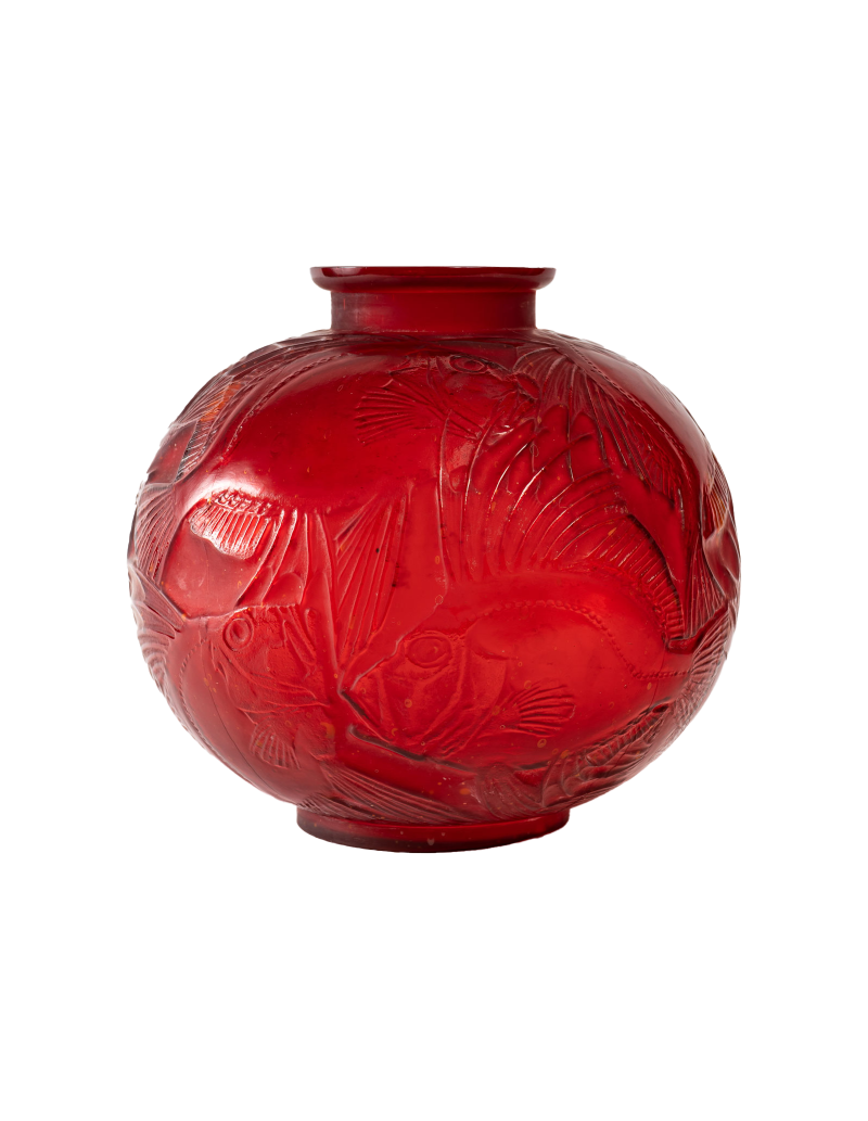 René Lalique: Vase "Poisson" en verre de 20e siècle